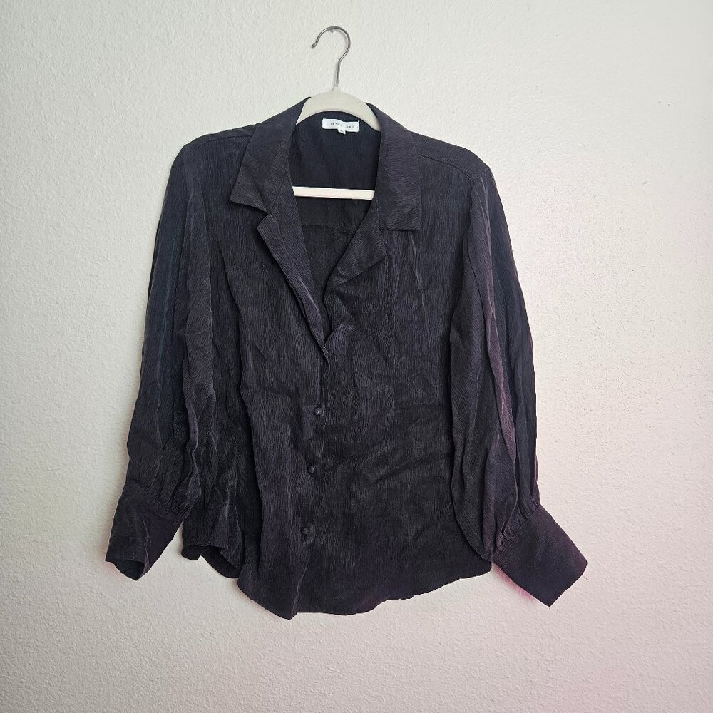 Little lies silky fabric button down black / charcoal blouse medium. Gorgeous fi